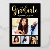 2025年大学院ブラック金ゴールドスクリプト写真コラージュ 箔招待状 (正面)