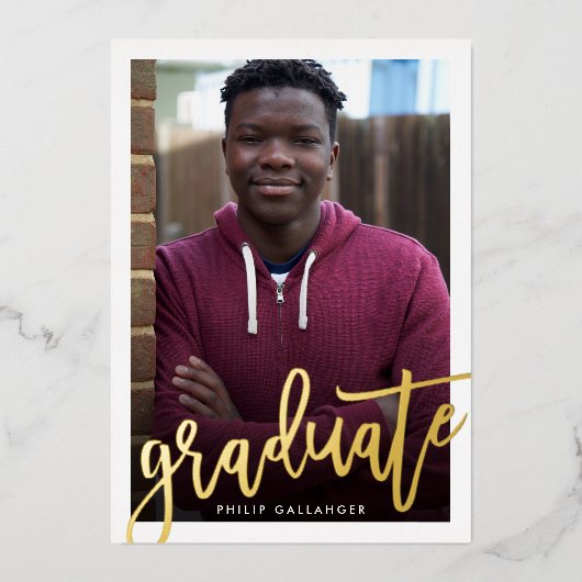 2025年大学院写真モダン撮シンプル影金ゴールド 箔招待状 (正面)