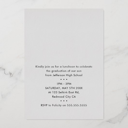 2025年大学院写真モダン撮シンプル影金ゴールド 箔招待状 (裏面)