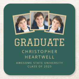 2025年大学院3フォトグリーン金ゴールド スクエアペーパーコースター