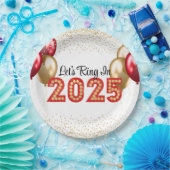 2025年大晦日パーティー赤と金ゴールドマーキー ペーパープレート (パーティー)