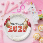 2025年大晦日パーティー赤と金ゴールドマーキー ペーパープレート (パーティー)
