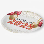 2025年大晦日パーティー赤と金ゴールドマーキー ペーパープレート (アングル)