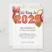 2025年大晦日パーティー赤と金ゴールドマーキー 招待状 (正面)