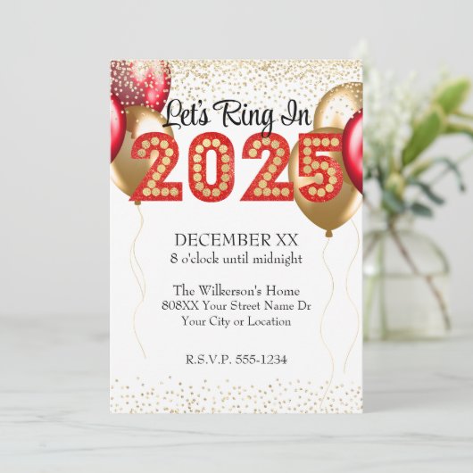 2025年大晦日パーティー赤と金ゴールドマーキー 招待状 (スタンド正面)