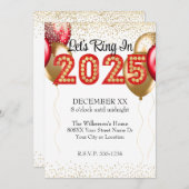 2025年大晦日パーティー赤と金ゴールドマーキー 招待状 (正面/裏面)