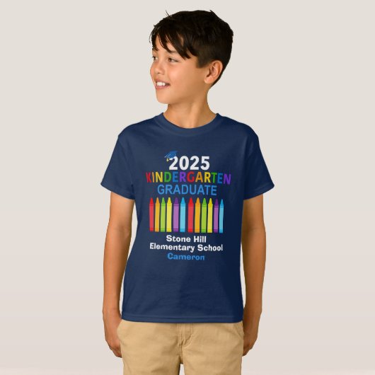 2025年幼稚園卒園ブルーパーソナライズされたキッズ Tシャツ (正面フル)
