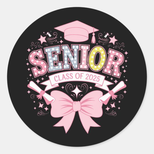 2025年度上級クラス卒業式ピンクコケティーボウ ラウンドシール (正面)
