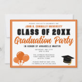 2025年度卒業パーティーのかわいいモダンオレンジ色のクラス 招待状 (正面)