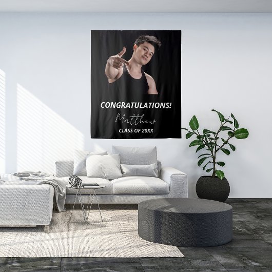 2025年度卒業パーティーの白黒写真 タペストリー