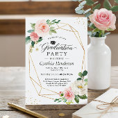 2025年度卒業パーティーガーリー赤面ピンクフローラ 招待状