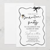 2025年度卒業パーティー招待状　華やかなリボン付き 招待状 (正面/裏面)