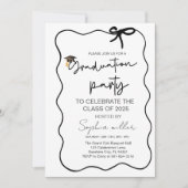 2025年度卒業パーティー招待状 華やかなリボン 招待状 (正面)