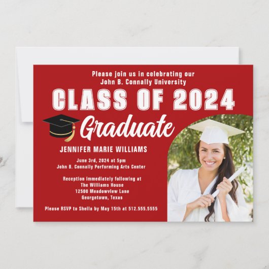 2025年度卒業パーティー 赤い卒業写真 招待状 (正面)