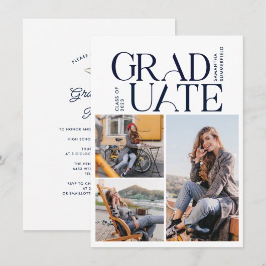 2025年度卒業写真コラージュ卒業パーティー 招待状 (正面/裏面)