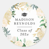 2025年度卒業式 白 緑 金 花 ラウンドシール (正面)