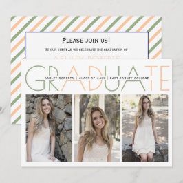 2025年度卒業生のオリーブグリーンとピンクの卒業写真 招待状