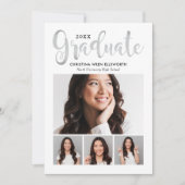 2025年度卒業生 シルバー スクリプト フォト コラージュ パーティー 招待状 (正面)