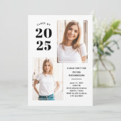 2025年度卒業生 | モノクロ フォト 卒業パーティー 招待状 (スタンド正面)