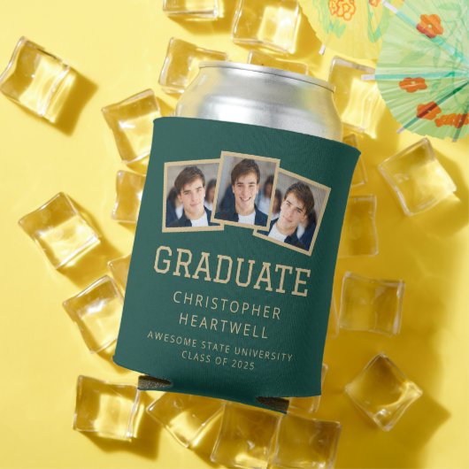 2025年度卒業生 3枚写真 グリーン ゴールド スポーティ 缶クーラー (インサイチュ 夏)