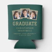 2025年度卒業生 3枚写真 グリーン ゴールド スポーティ 缶クーラー (裏面)