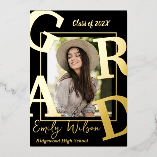 2025年度卒業発表のかわいい写真教室 箔招待状 (正面)