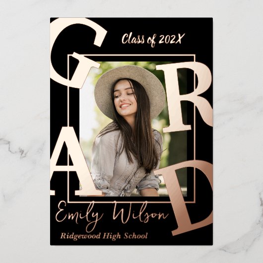 2025年度卒業発表のかわいい写真教室 箔招待状 (正面)