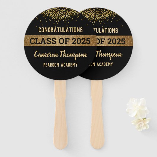 2025年度卒業金ゴールドブラック ハンドファン (正面&裏面)