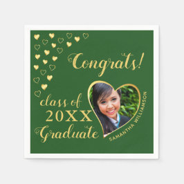 2025年度大学院写真グリーン&金ゴールドエレガント スタンダードカクテルナプキン