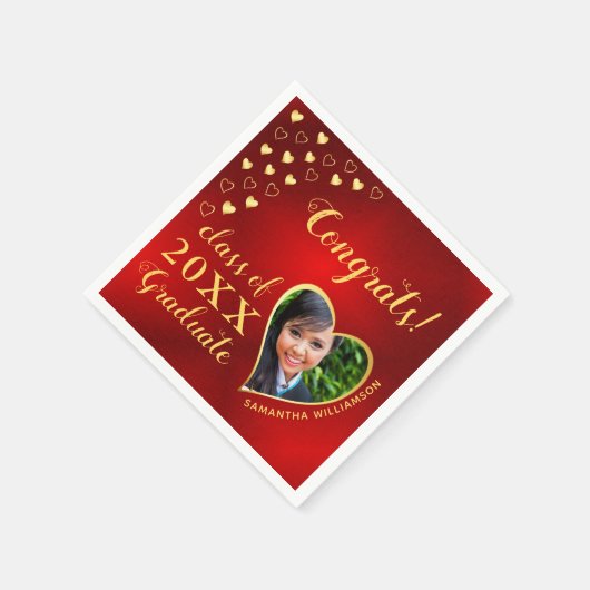 2025年度大学院写真赤と金ゴールドエレガント スタンダードカクテルナプキン (角)