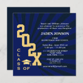 2025年度最新ネイビーブラック卒業パーティー 招待状 (正面/裏面)