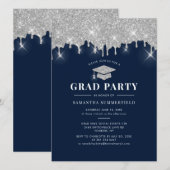 2025年度 ネイビーブルーの卒業パーティー 招待状 (正面/裏面)