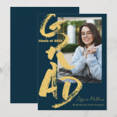 2025年度 ブルー フォト 卒業おめでとうございますのご案内 招待状 (正面/裏面)