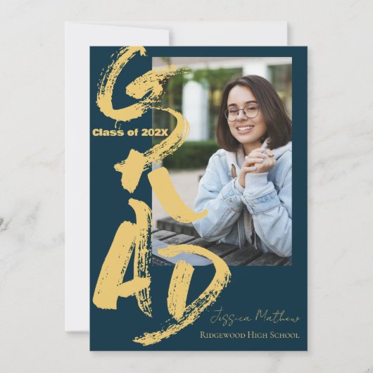 2025年度 ブルー 写真 卒業おめでとうございますのご案内 招待状 (正面)