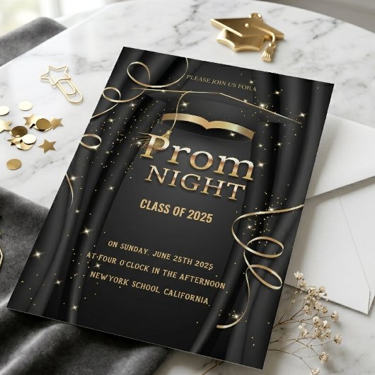 2025年度 優雅なプロムナイト招待状 ゴールド 招待状