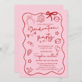 2025年度 卒業パーティー レトロ 招待状 ファンシー