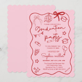 2025年度 卒業パーティー レトロ 招待状 ファンシー