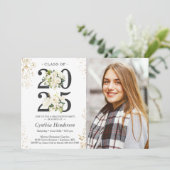 2025年度 卒業写真 グリーン ホワイト フローラル 卒業 招待状 (スタンド正面)