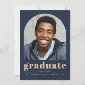 2025年度 卒業生 ネイビーブルー ゴールド 写真 卒業のお知らせ 案内状 (正面)