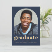 2025年度 卒業生 ネイビーブルー ゴールド 写真 卒業のお知らせ 案内状 (スタンド正面)