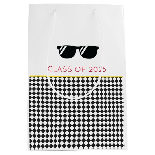 2025年度 卒業 メガネ チェッカー ファン ミディアムペーパーバッグ (正面)