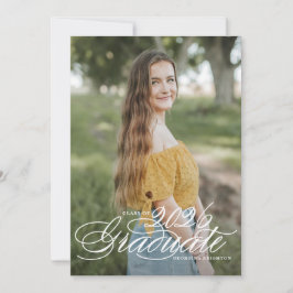 2025年度 白エレガント スクリプト クラス 卒業式 招待状