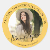 2025年度 黄色 写真 卒業お礼 ラウンドシール (正面)