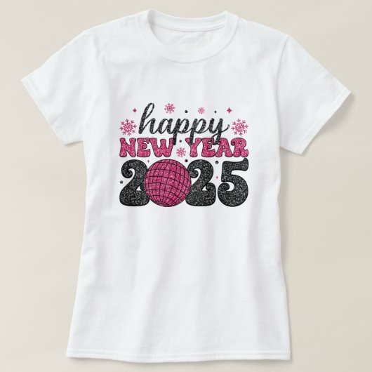 2025年新年おめでとう | グリッターディスコパーティーTシャツ Tシャツ (デザイン正面)