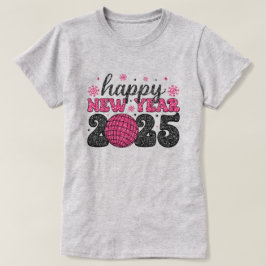2025年新年おめでとう | グリッターディスコパーティーTシャツ Tシャツ