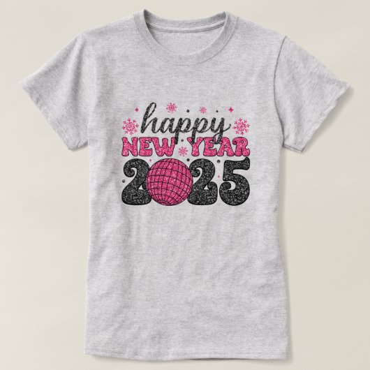 2025年新年おめでとう | グリッターディスコパーティーTシャツ Tシャツ (デザイン正面)