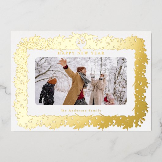 2025年新年おめでとう | フォト金ゴールド植物枠 箔シーズンカード (正面)