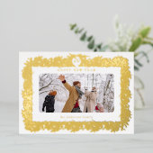 2025年新年おめでとう | フォト金ゴールド植物枠 箔シーズンカード (立ち正面)