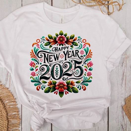「2025年新年おめでとう」メキシコカラフルフィエスタ Tシャツ