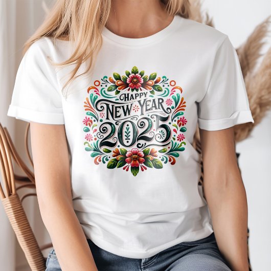 「2025年新年おめでとう」メキシコカラフルフィエスタ Tシャツ